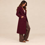 Cappotto Glamour borgogna senza collo, vista laterale