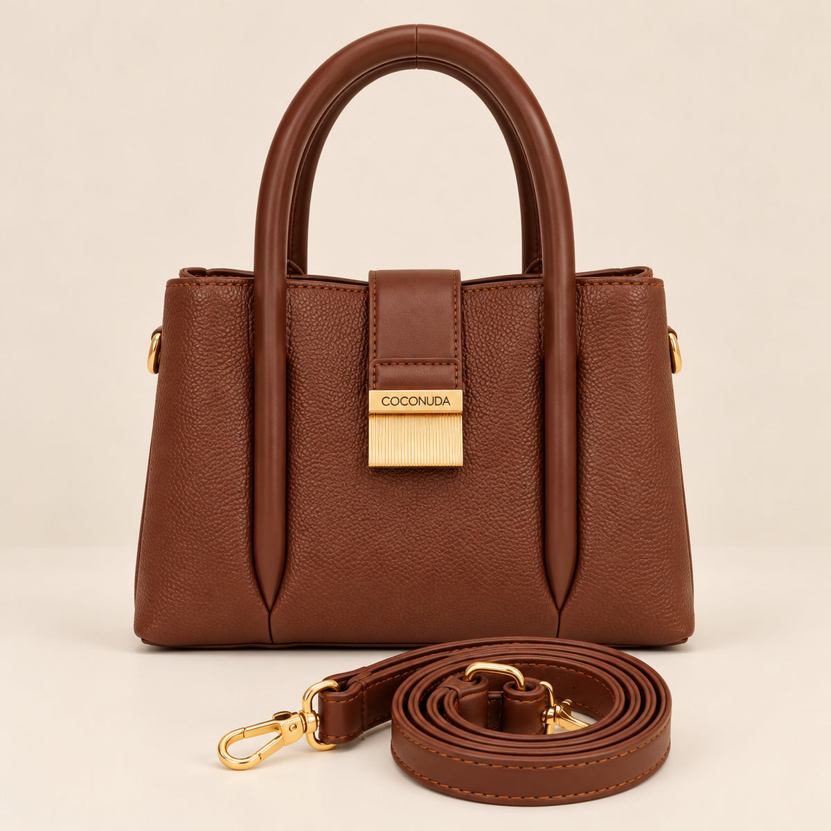 City Bag Coconuda Cognac con tracolla removibile, vista frontale