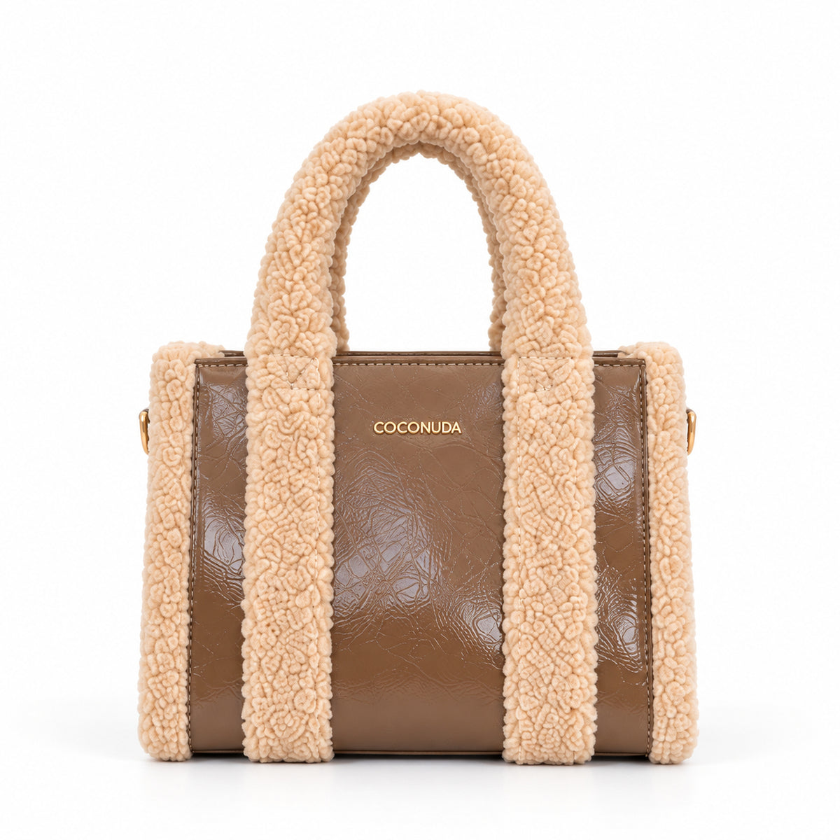 Tote Bag Teddy Coconuda Cammello con manici in teddy, vista frontale