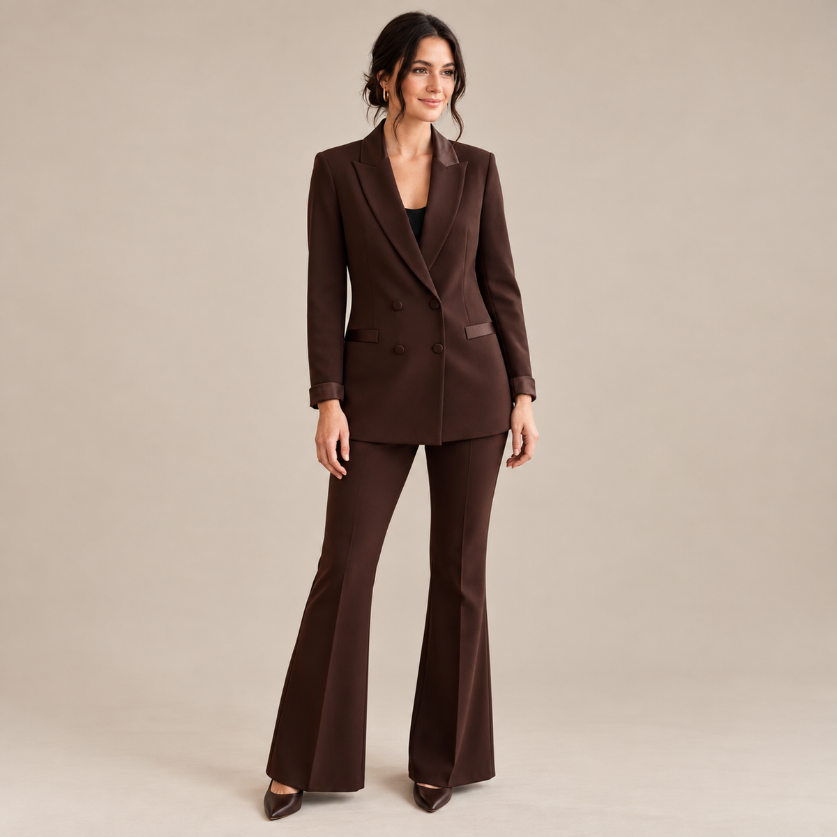 Completo Katrine Cioccolato - tailleur doppiopetto, figura intera frontale