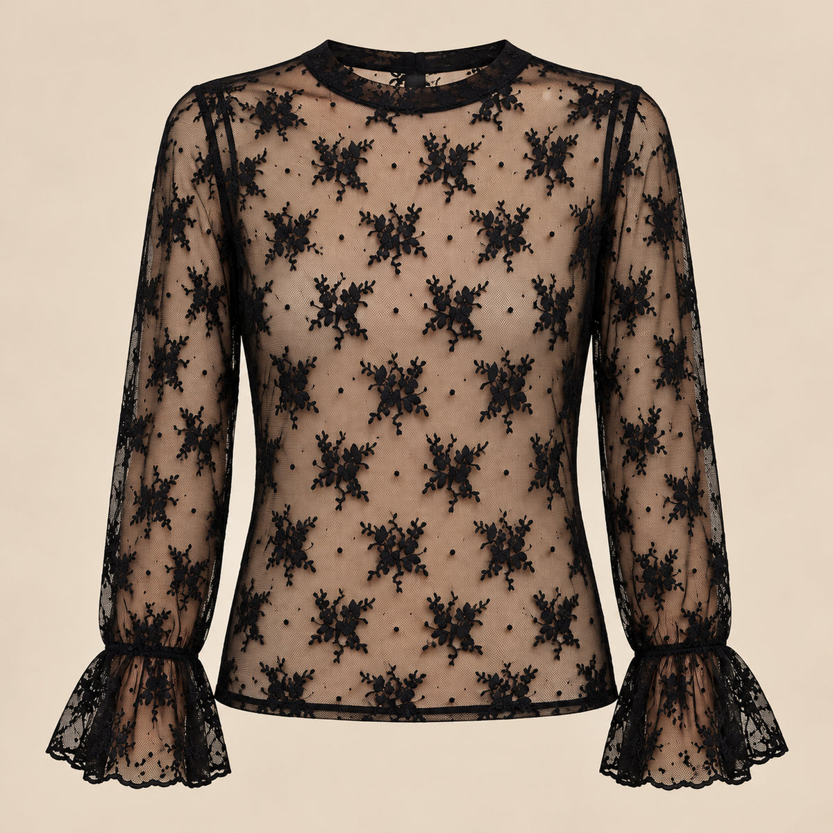 Maglia Fleur nera trasparente in tulle a fiori, foto prodotto