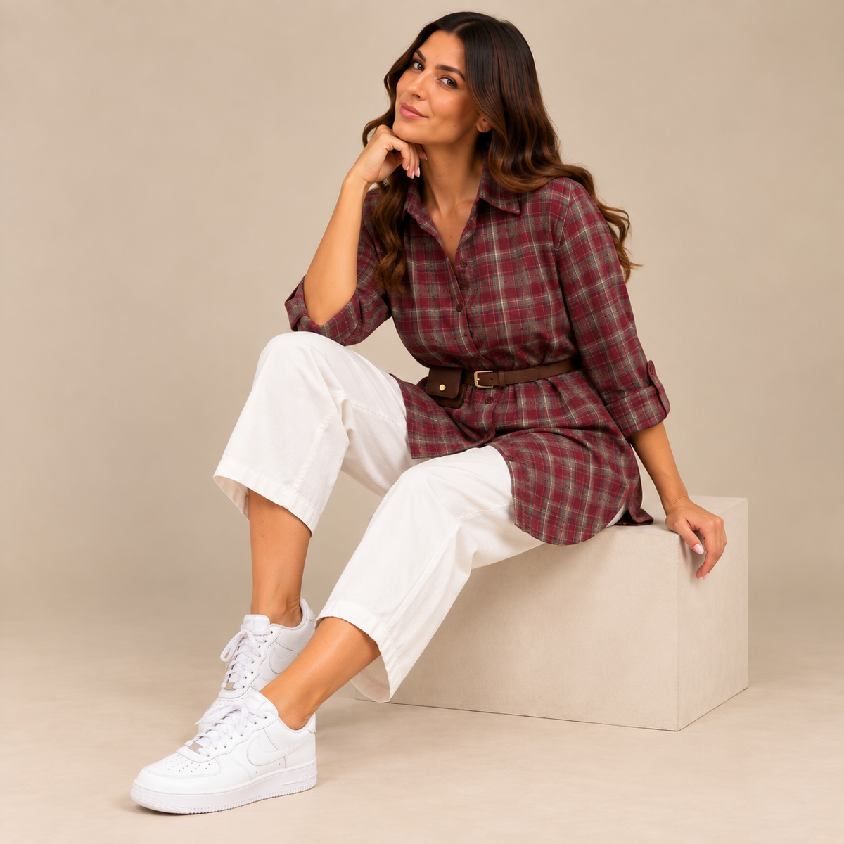 Scottish Chemisier Bordeaux - look casual seduta