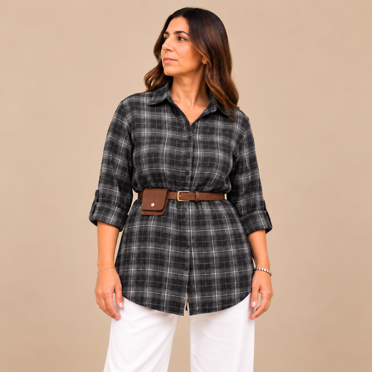 Scottish Chemisier Nero - camicia a quadri con cintura
