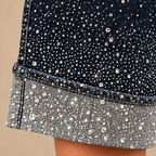 Jorts Dark Palazzo - dettaglio strass e risvolto in denim chiaro
