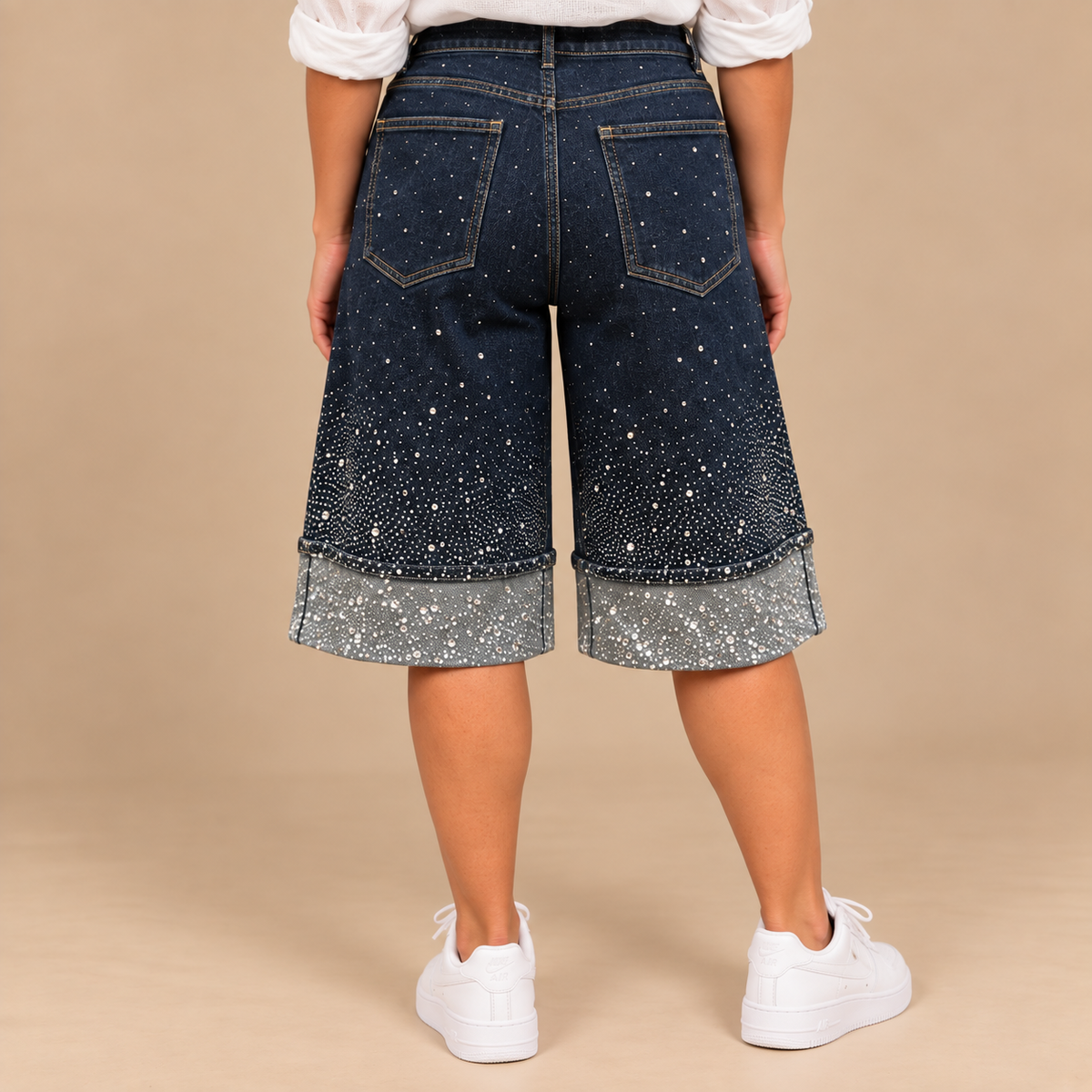 Jorts Dark Palazzo - retro con tasche e strass