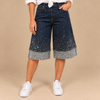 Jorts Dark Palazzo - vista frontale con risvolto e strass