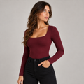 Body Safiria Bordeaux - scollo quadrato e maniche lunghe, vista frontale