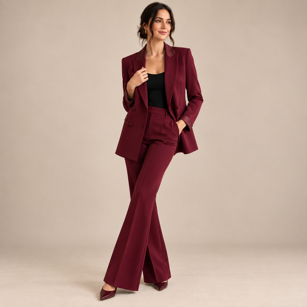 Completo Katrine Borgogna - figura intera con giacca aperta