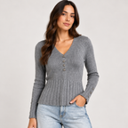 Maglia Bottom Grigio - vista frontale con scollo a V e bottoni