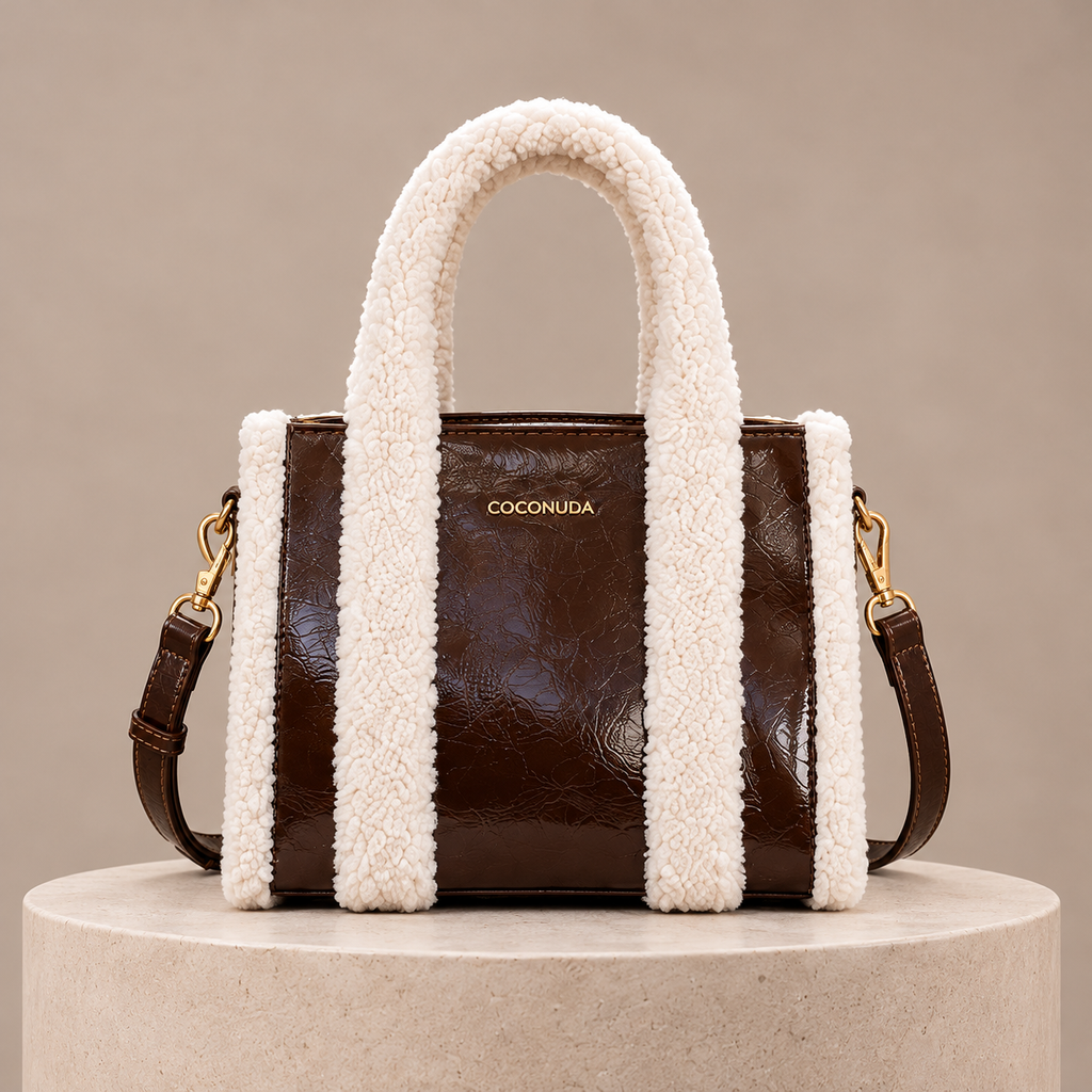 Tote Bag Teddy Coconuda Cioccolato con tracolla e moschettoni dorati