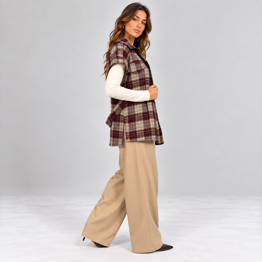 Gilet Scacco indossato, vista laterale con spacco