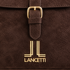 Zaino Brown Lancetti - dettaglio logo e fibbia