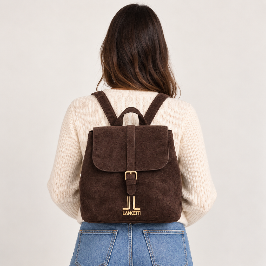 Zaino Brown Lancetti indossato - vista posteriore