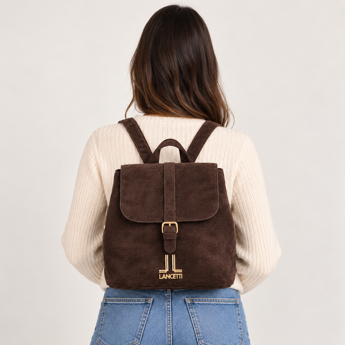 Zaino Brown Lancetti indossato - vista posteriore