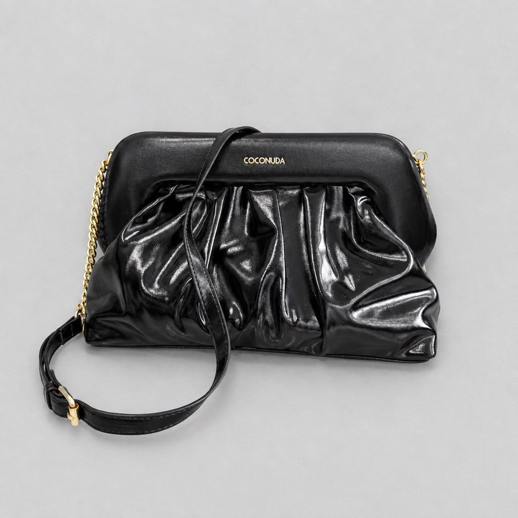 Coconuda Clutch Pouch Nero - vista frontale con tracolla