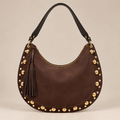 Boule Strong Bag Cioccolato - vista frontale con borchie dorate e nappa