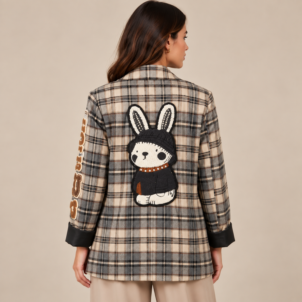 Giacca Rabbit Beige - vista posteriore con patch del coniglio