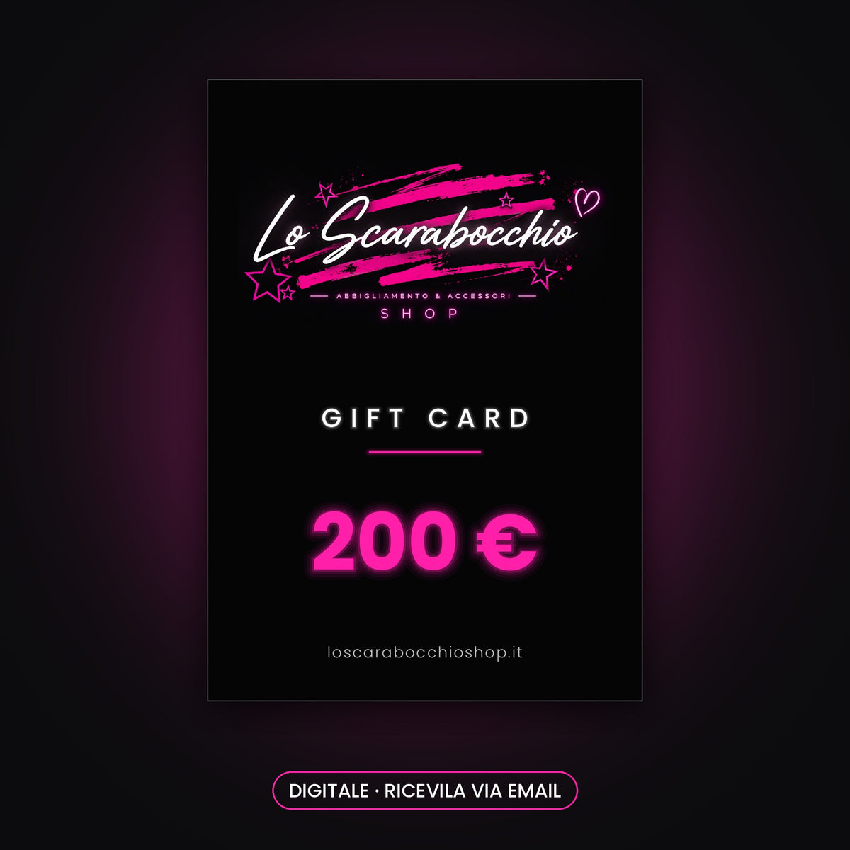 Gift Card digitale Lo Scarabocchio da 200 €, inviata via email
