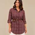 Scottish Chemisier Bordeaux - camicia a quadri con cintura, vista frontale