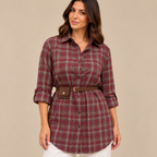 Scottish Chemisier Bordeaux - camicia a quadri con cintura, vista frontale