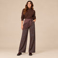 Pantalone Texas palazzo fantasia marrone e blu con gonna a frange removibile, vista frontale