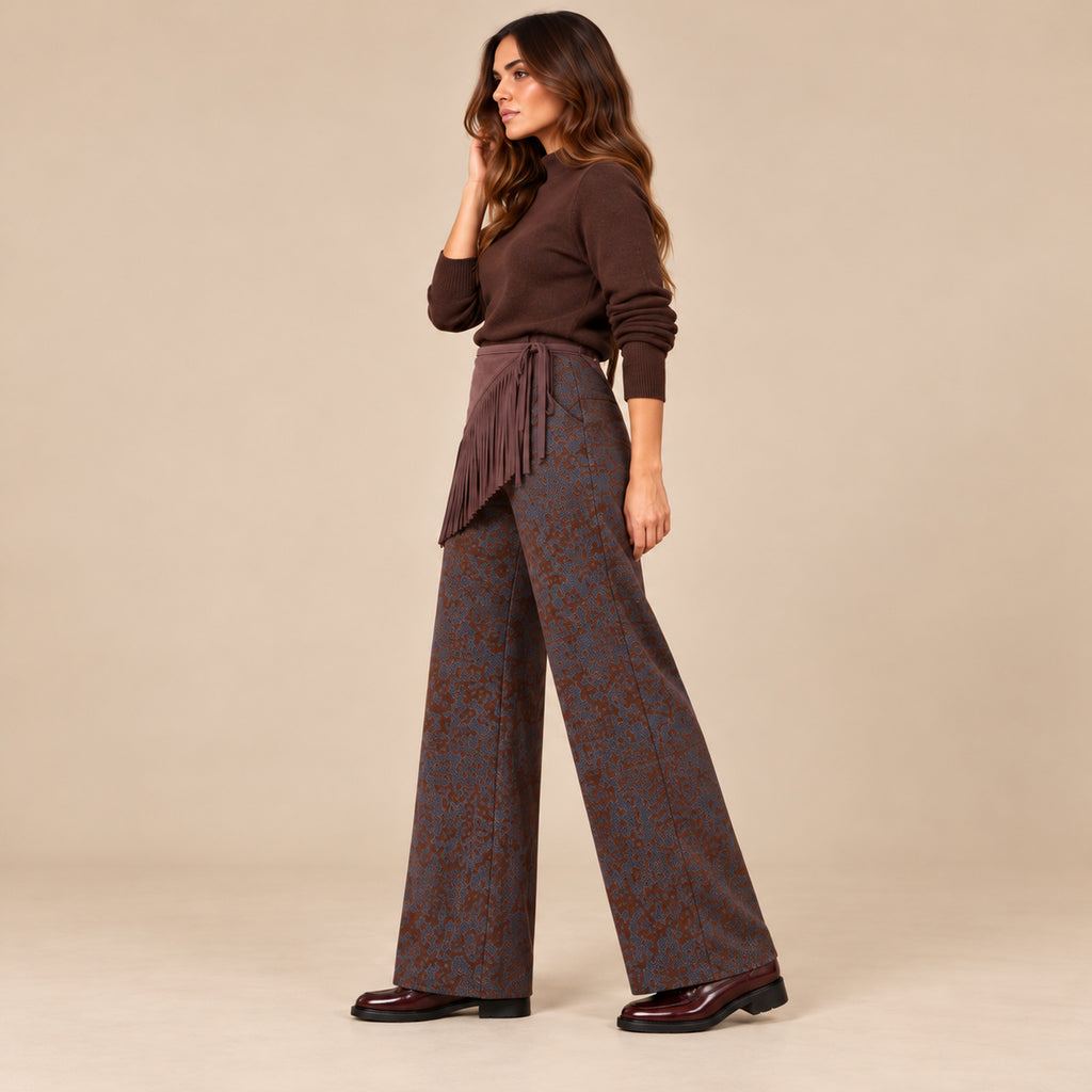 Pantalone Texas palazzo a vita alta con frange, vista laterale
